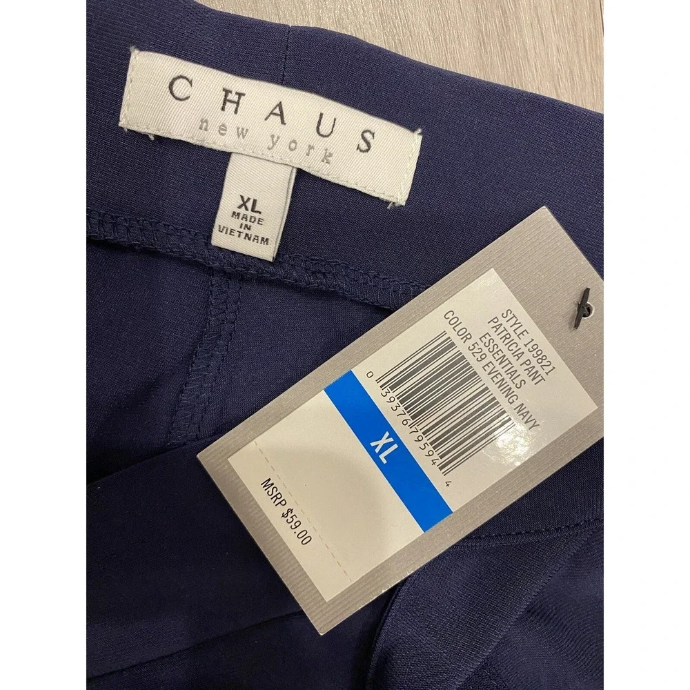 Chaus Womens Performance Stretch Wide Leg Belted Pants XL‎ Navy Blue New NWT $59